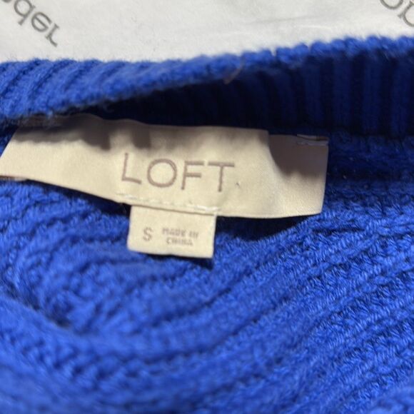 Loft Shaker Chunky Knit Open Back Keyhole  Side Slit Sweater Cobalt Blue S - Picture 12 of 14
